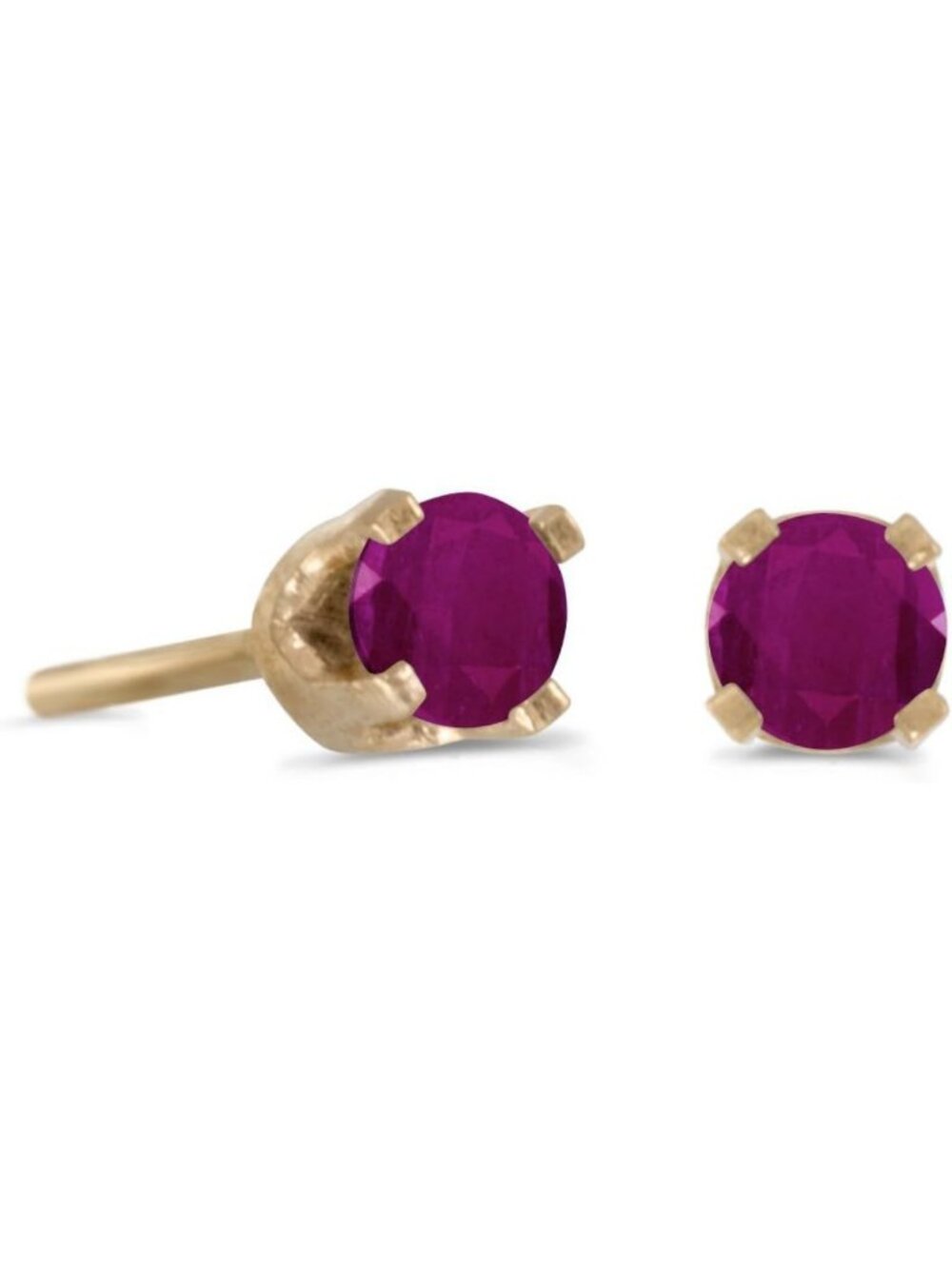 Petite 3mm Round Genuine Ruby Stud Earrings in 14k Yellow Gold - Elegant Jewelry